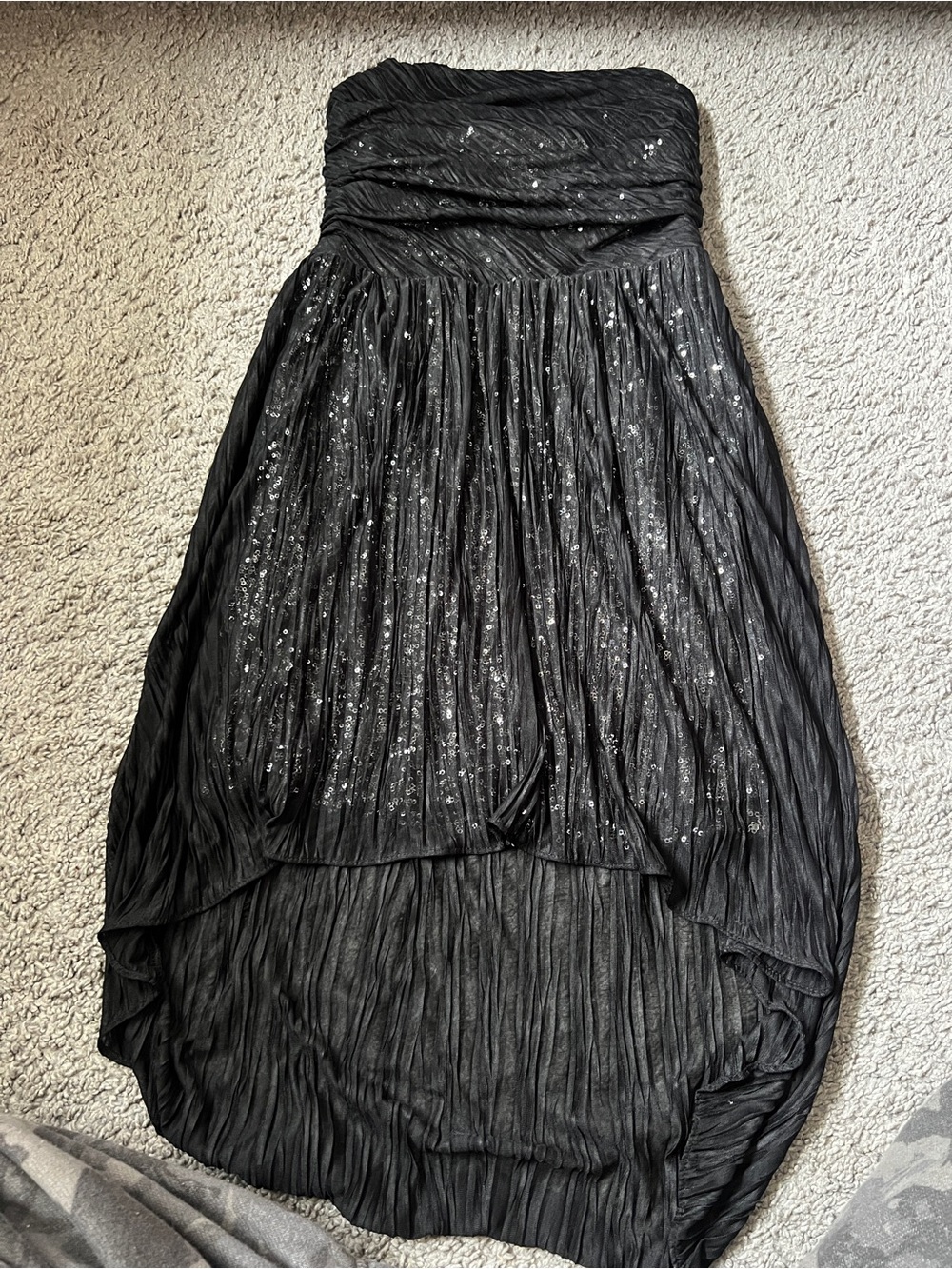 Express Black Strapless High-Low Sequin Midi Dress